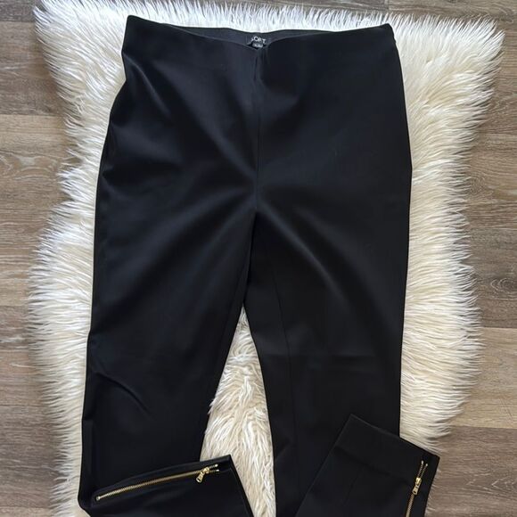 LOFT Stretch Black Track Pants with Gold Zipper Size 10 - Picture 2 of 12